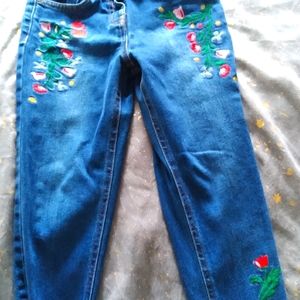Mini Boden embroidered cropped jeans